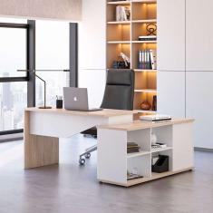 mesa de escritório diretor em l rolig 3 gv carvalho e branca