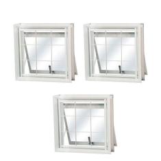 Kit com 3 Janelas de Aço Maxim-Ar 50x50cm com Grade Minas Sul MGM Branco