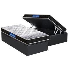 Cama Box Baú Solteiro: Colchão Molas Ensacadas Probel D23 Guarda Costas Super Resistente + Base Crc Suede Gray (88x188)