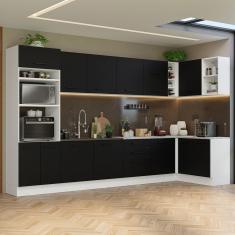 Armário de Cozinha Completa de Canto 499cm Branco/Preto Agata Madesa 01