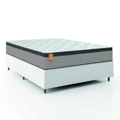 Cama Box Colchão Casal Molas Ensacadas Real 138x188x65cm Linho Branco / Preto Inducol - Suporta até 130kg por Pessoa