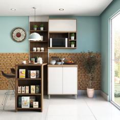 Cozinha Compacta 4 Peças com Bancada Mesa Gourmet Armário com Nicho Ba