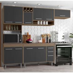 Cozinha Compacta Poliman Barcelona com Balcão, 11 Portas, 2 Gavetas, Nicho e Adega para 3 Garrafas - 258cm de largura