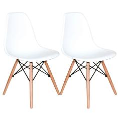 Conjunto 2 Cadeiras Charles Eames Eiffel Wood Base Madeira - Branca