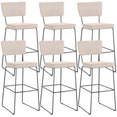 Kit 06 Banquetas Alta Para Cozinha Sala De Jantar Base Em Aço Allana L02 Suede Bege