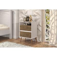 Mesa De Cabeceira Lotus 2 Gavetas Off White/Jequitibá - J&A  Móveis