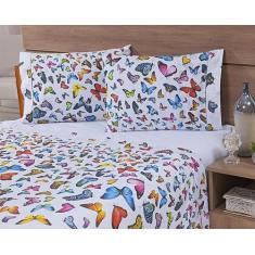 Jogo Lençol 4 Peças Casal Padrão 1,88mx1,38mx35cm 100% Algodão 180 Fio