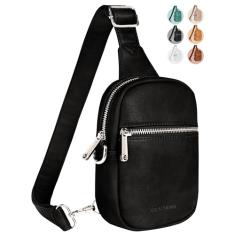 Vantamo Bolsas transversais pequenas para mulheres, bolsa tiracolo com RFID e clipe antifurto, alça ajustável, pochete transversal, Preto/preto, Bolsa tiracolo