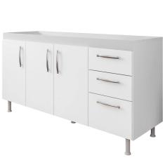 Balcão Gabinete Para Pia 160cm Nathan 3 Portas Branco - Nathy Móveis