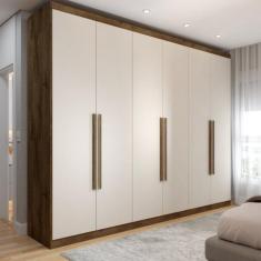 Guarda-Roupa Casal Madalena 6 Portas 6 Gavetas 100% Mdf Brauna Off Whi