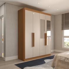 Guarda-Roupa Solteiro Mykonos 4 Portas 2 Gavetas com Espelho Cinamomo/