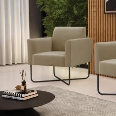 Poltrona Sala Decorativa Marisa Aço Industrial X Preto Suede Marrom Ra