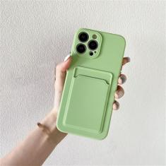 Capa de telefone de silicone macio para iPhone 14 11 12 13 Pro Max XR X XS Max 6 6S 7 8 Plus SE 2020 12 Mini 13Pro Capa para cartão de carteira, verde, para iPhone 13 Mini