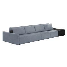 Sofá Ilha 4 Lugares Living 392cm Modulado para Sala Lary Linho/PU Pto K01 - D`Rossi