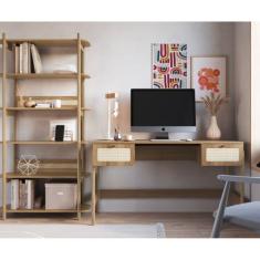 Conjunto Escrivaninha Athena 2 Gavetas e Estante Hera Palhinha Pé Made