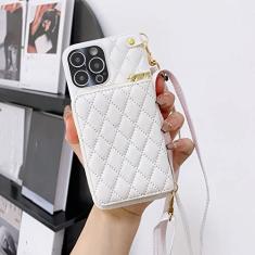 Carteira com zíper e bolsa de couro para moedas para iPhone 14 Pro Max 14Plus 13 11 12 tiracolo tiracolo porta-cartões de ombro bolsa cosmética, branca, para iphone 12 Pro