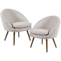 Kit 02 Poltronas Decorativas Fixa Pés Palito Rafa D02 Tressê Linho Beg