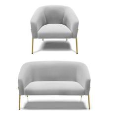 Sofá Namoradeira E Poltrona Pé De Ferro Dourado Stella Suede D03 - D'r