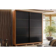 Guarda Roupa Solteiro 2 Portas De Correr E 3 Gavetas C- Pés Belga  Nogueira-nogueira Ou Preto