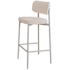 Banqueta Alta Bar Cozinha Sala De Jantar Aço Branco Kaira C01 Linho Palha - Lyam Decor