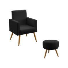 Kit Poltrona Vega e Puff Solar com Rodapé Sued Preto Aradecor, Preto, 