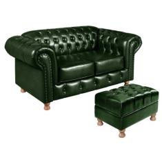 Sofá 2 Lugares com Puff Luis Xv Decoração Sala Recepção Retrô - BELLA 