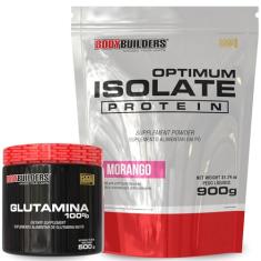 Kit Optimum Isolate Whey Protein Morango 900g + Glutamina 500g- Bodybuilders