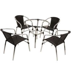 4 Cadeiras Floripa E Mesa Ascoli Em Alumínio Para Área, Edícula, Jardi