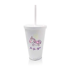 Copo com Tampa e Canudo Personalizado Unicórnio Dia das Crianças