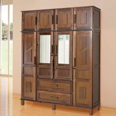 Guarda Roupa Solteiro com Espelho 8 Portas 2 Gavetas Rio Branco Rodmóveis Imbuia Natural