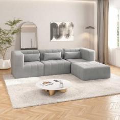 Sofá Modular de Canto 02 Cantos 01 Poltrona e 01 Puff Cabecasa Madeiramadeira Cinza Claro