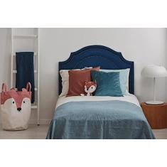 Cabeceira Solteiro Provençal 90x60 Dupla Suede Azul Tachas Fumê