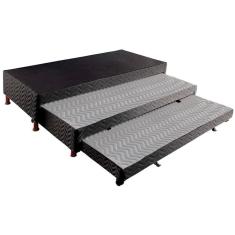 Cama Box Base C/2 Auxiliares Solteiro Universal Rústico Bordado Black (88x188x32) - Paropas