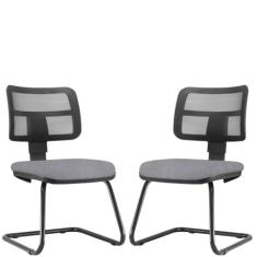 Kit 02 Cadeiras de Escritório Recepção Fixa Zip L02 Linho Cinza - Lyam Decor
