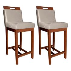 Kit 2 Banquetas Média Veneza Estofada 94 Cm Madeira Maciça Suede Bege ccs