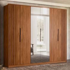 Guarda Roupa Casal Atrice Ripado 6 Portas Nogueira Touch Com 2 Espelhos - Demartêz