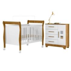 Quarto de Bebê com Berço Mini Cama 100% Mdf Slim e Cômoda 4 Gavetas 1 