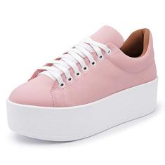 Tenis Flatform Conforto Casual Feminino Liso Com Cadarço