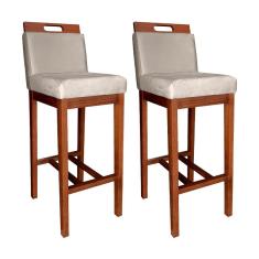 Kit 2 Banquetas Alta Estofada com Encosto 104 Cm Veneza Madeira Maciça Suede Bege CCS