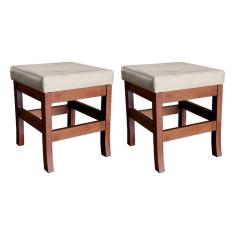 Kit 2 Bancos Banquetas Barcelona Estofados Madeira Maciça Suede Bege CCS