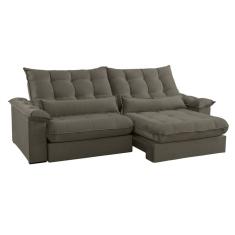 Sofá 3 Lugares Retrátil e Reclinável Aruba Veludo Cinza 230 cm