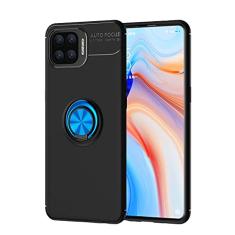 Caso de proteção para OPPO Reno 4 Lite Case, para o caso OPPO F17 Pro Tpu. Caso à prova de choque rotativa Metal Magnetic Ring Kickstand Dissipação de calor Anti-Fall Case Protetora(Black+Blue)