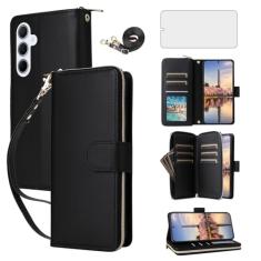 Asuwish Capa de celular para Samsung Galaxy A35 5G com protetor de tela de vidro temperado e carteira com zíper, compartimento para cartão, suporte, alça de pulso, acessórios para celular A 35 35A