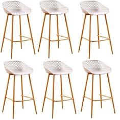 Conjunto com 6 Banquetas Alta com Encosto e Apoio para Pés Clarice Nude