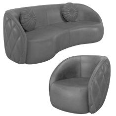 Sofá Decorativo 3 Lugares 288cm Com Almofadas E Poltrona Zion M22 Sintético Preto - Mpozenato