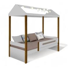 Cama Casa Solteiro Sara Branca com LED - Movelaria