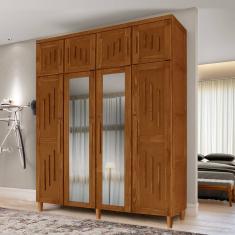 Guarda Roupa Rústico Casal Madeira Maciça Castanho com Espelho Maranhão 104