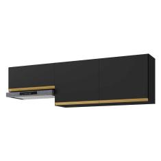Kit 2 Armários De Cozinha Aéreos 3 Portas Veneza Multimóveis Mp2145 Preto/dourado Preto/dourado