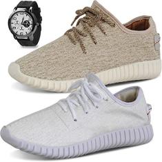 Kit 2 Pares Tenis Calce Fácil e Relógio Masculino Casual