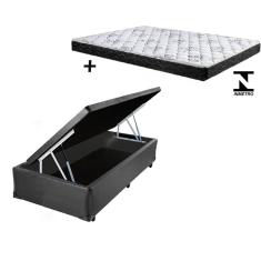 Cama Box Baú Solteiro Conforto Sintético Cinza + Colchão Solteiro Conforto Espuma D23  17x88x188